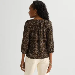 St. John's Bay Womens Split Tie Neck 3/4 Sleeve Blouse