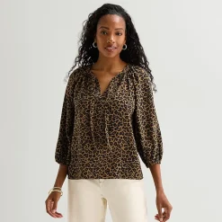 St. John's Bay Womens Split Tie Neck 3/4 Sleeve Blouse