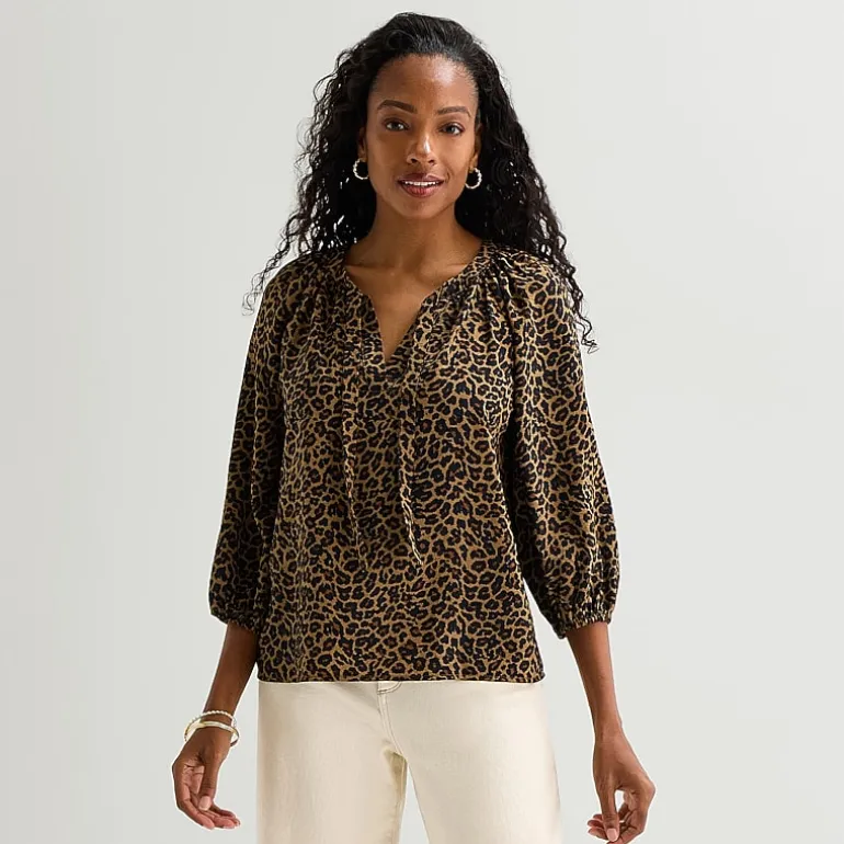 St. John's Bay Womens Split Tie Neck 3/4 Sleeve Blouse