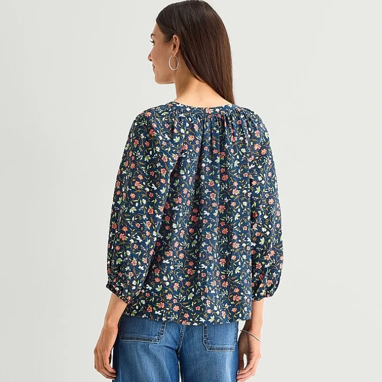 St. John's Bay Womens Split Tie Neck 3/4 Sleeve Blouse