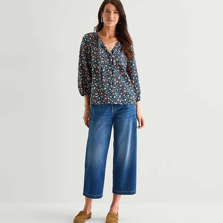 St. John's Bay Womens Split Tie Neck 3/4 Sleeve Blouse