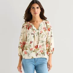 St. John's Bay Womens Split Tie Neck 3/4 Sleeve Blouse
