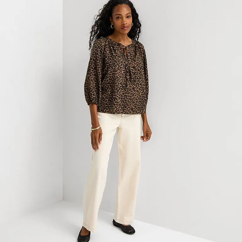St. John's Bay Womens Split Tie Neck 3/4 Sleeve Blouse