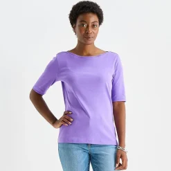 St. John's Bay Womens Tall Boat Neck Elbow Sleeve T-Shirt
