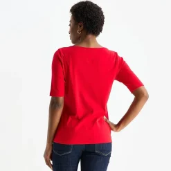 St. John's Bay Womens Tall Boat Neck Elbow Sleeve T-Shirt