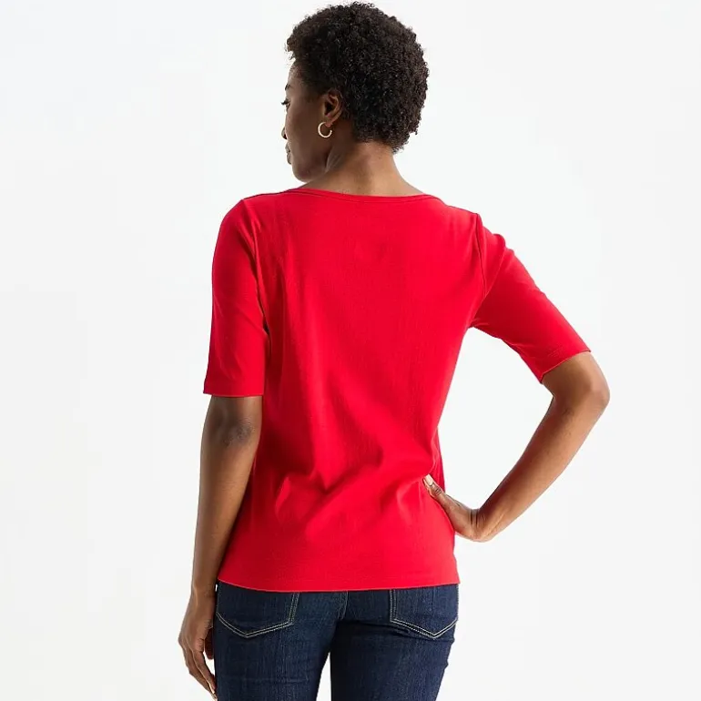 St. John's Bay Womens Tall Boat Neck Elbow Sleeve T-Shirt