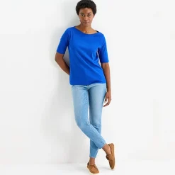 St. John's Bay Womens Tall Boat Neck Elbow Sleeve T-Shirt