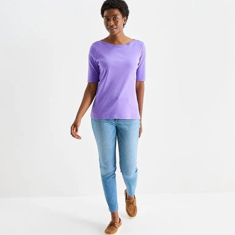St. John's Bay Womens Tall Boat Neck Elbow Sleeve T-Shirt