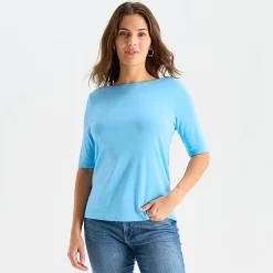 St. John's Bay Womens Tall Boat Neck Elbow Sleeve T-Shirt