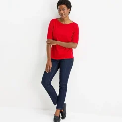 St. John's Bay Womens Tall Boat Neck Elbow Sleeve T-Shirt