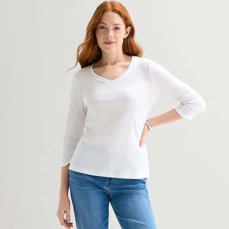 St. John's Bay Womens Tall Crew Neck 3/4 Sleeve T-Shirt