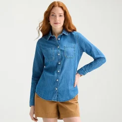 St. John's Bay Womens Tall Cuffed Long Sleeve Regular Fit Button-Down Shirt