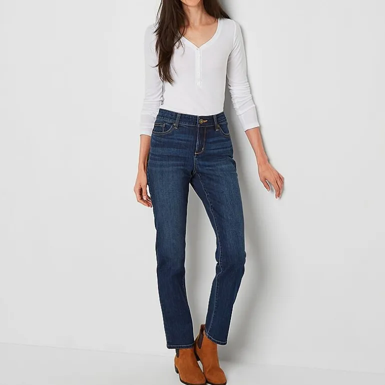 St. John's Bay Womens Tall Mid Rise Stretch Fabric Straight Leg Jean