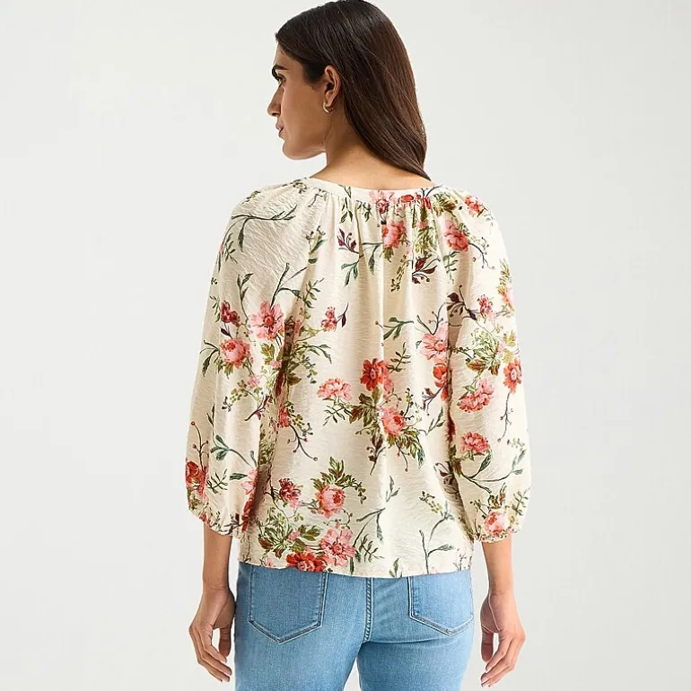 St. John's Bay Womens Tall Split Tie Neck 3/4 Sleeve Blouse