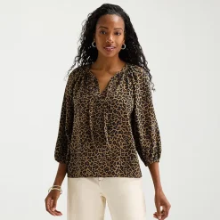 St. John's Bay Womens Tall Split Tie Neck 3/4 Sleeve Blouse