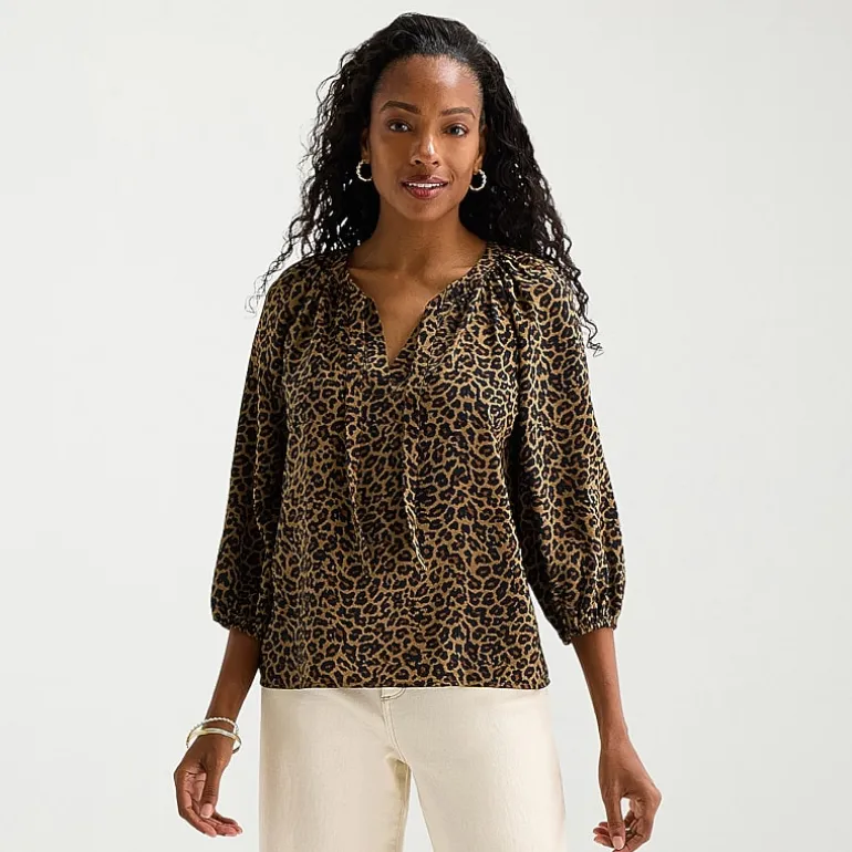 St. John's Bay Womens Tall Split Tie Neck 3/4 Sleeve Blouse