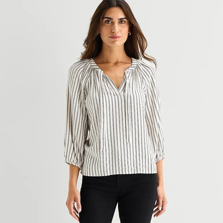 St. John's Bay Womens Tall Split Tie Neck 3/4 Sleeve Blouse