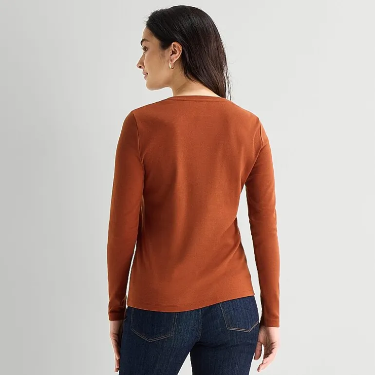 St. John's Bay Womens Tall V Neck Long Sleeve T-Shirt