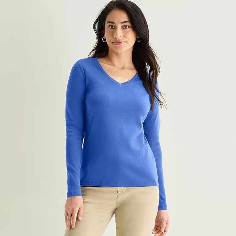 St. John's Bay Womens V Neck Long Sleeve T-Shirt