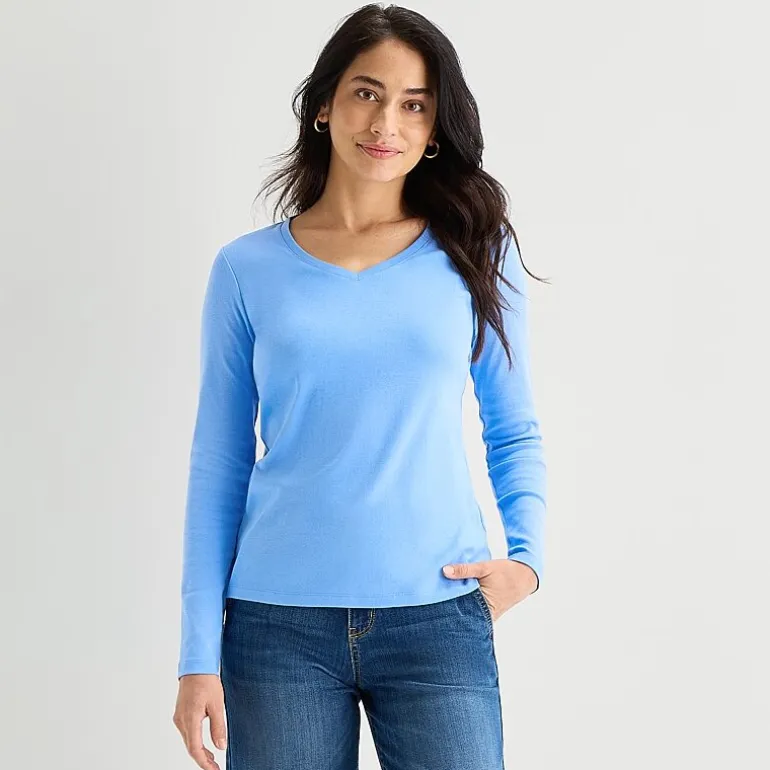 St. John's Bay Womens V Neck Long Sleeve T-Shirt