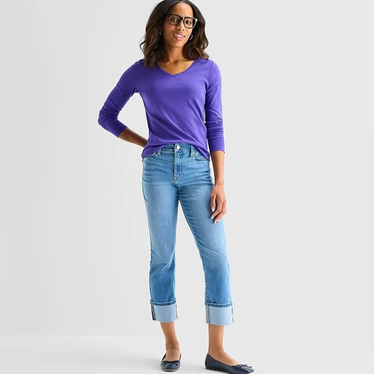 St. John's Bay Womens V Neck Long Sleeve T-Shirt