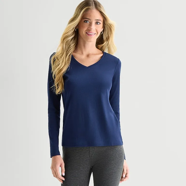 St. John's Bay Womens V Neck Long Sleeve T-Shirt