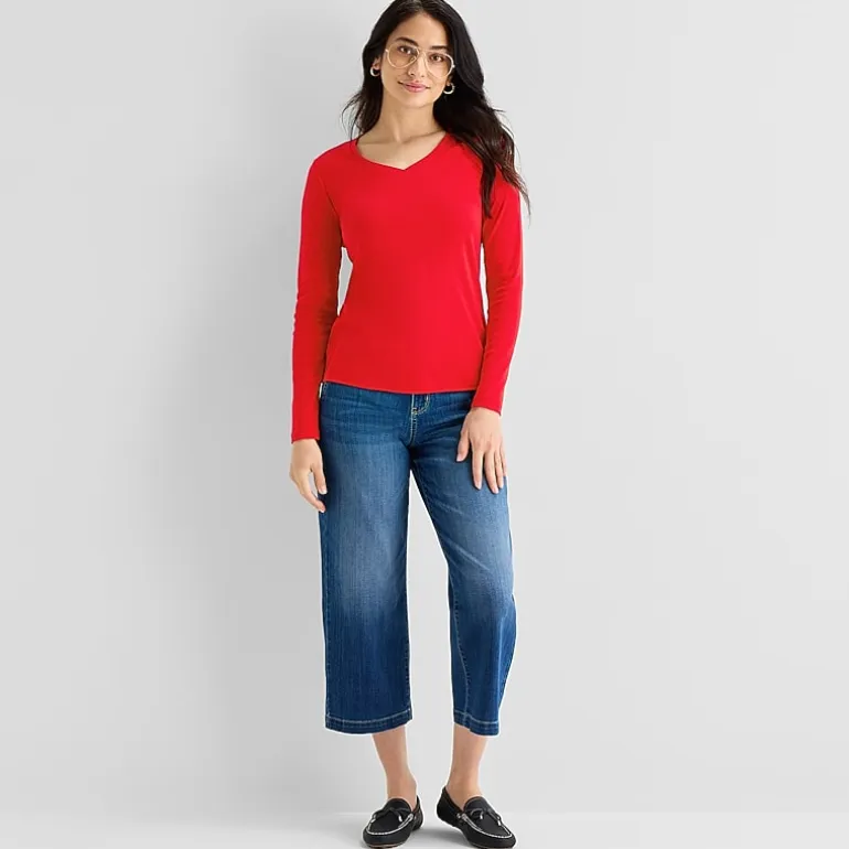 St. John's Bay Womens V Neck Long Sleeve T-Shirt
