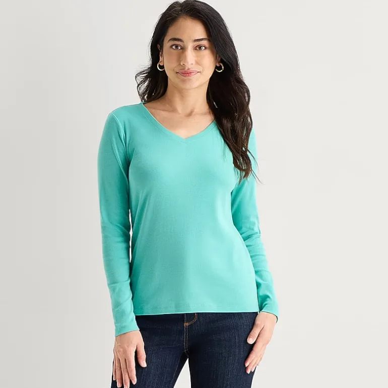 St. John's Bay Womens V Neck Long Sleeve T-Shirt