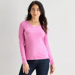 St. John's Bay Womens V Neck Long Sleeve T-Shirt