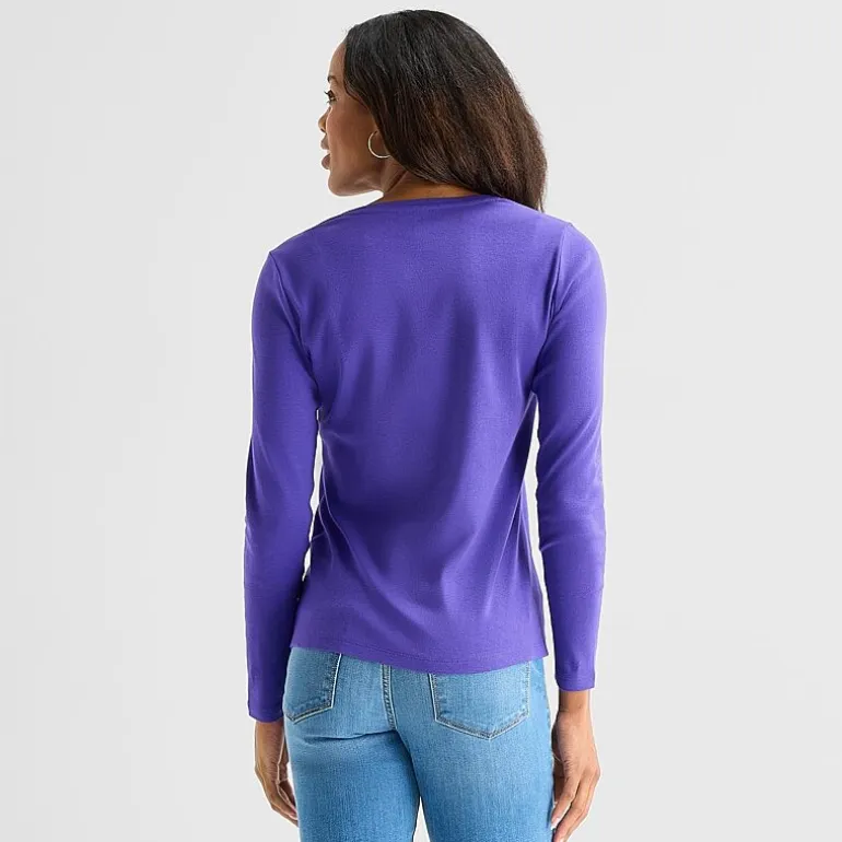 St. John's Bay Womens V Neck Long Sleeve T-Shirt