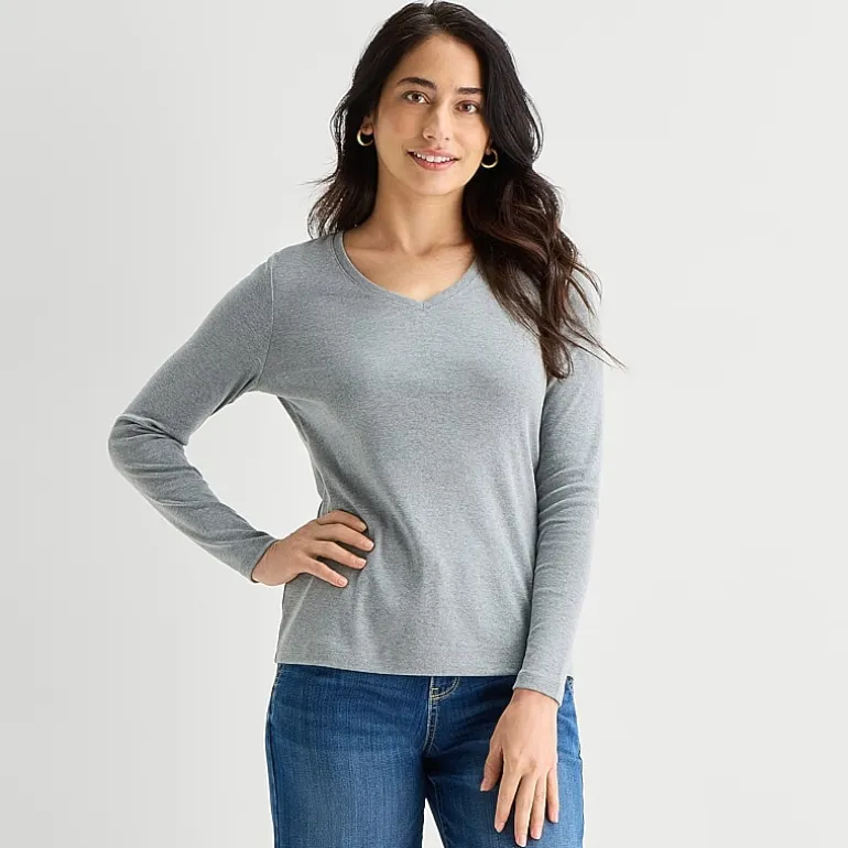 St. John's Bay Womens V Neck Long Sleeve T-Shirt
