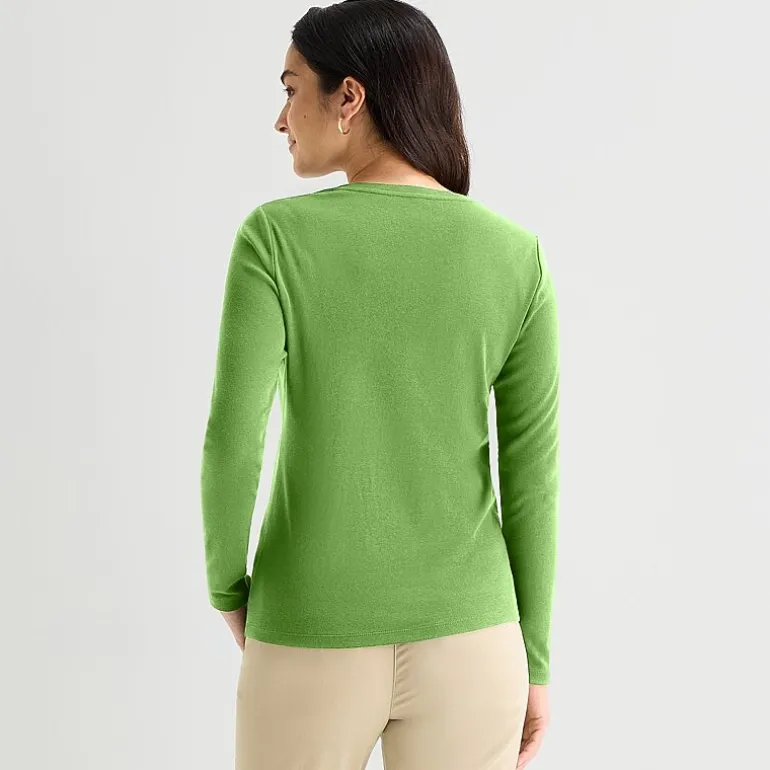 St. John's Bay Womens V Neck Long Sleeve T-Shirt