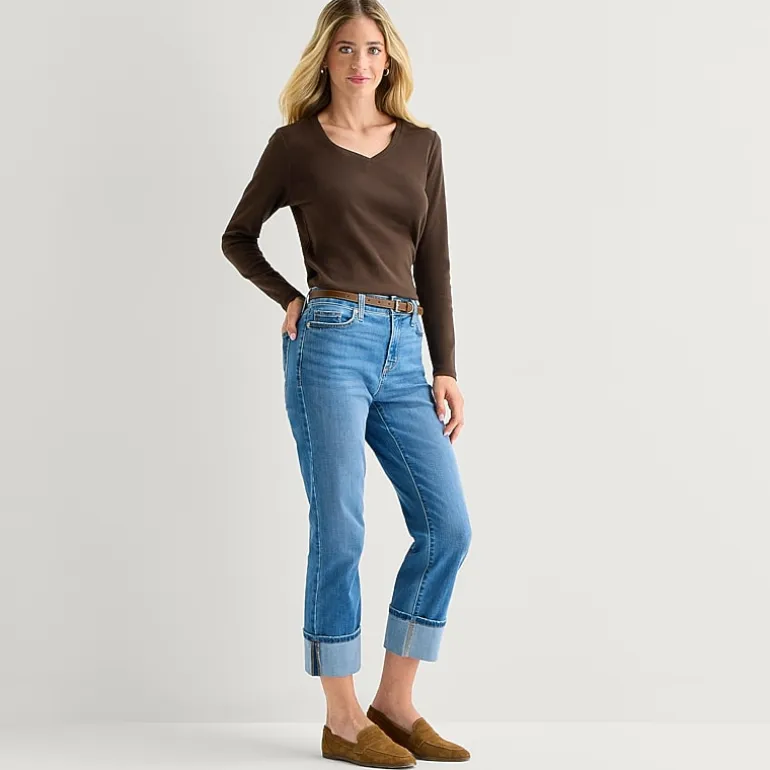 St. John's Bay Womens V Neck Long Sleeve T-Shirt