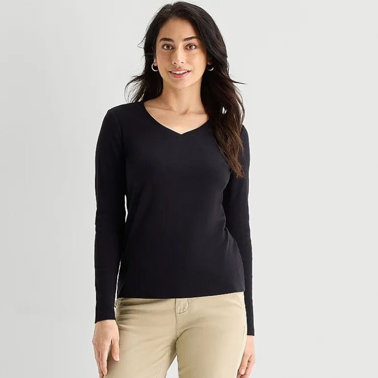 St. John's Bay Womens V Neck Long Sleeve T-Shirt
