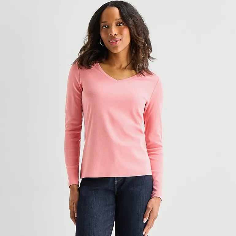 St. John's Bay Womens V Neck Long Sleeve T-Shirt