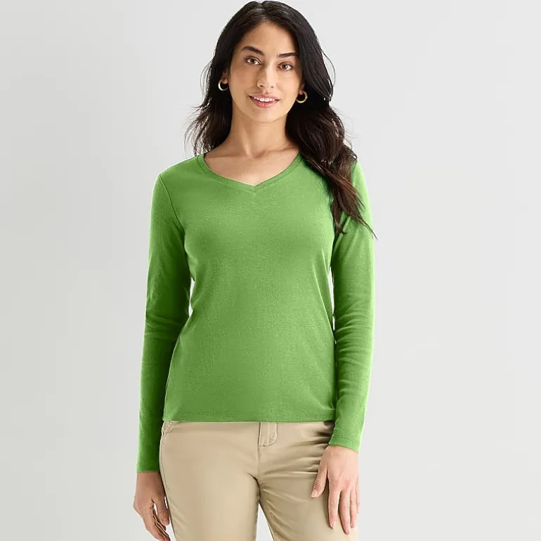 St. John's Bay Womens V Neck Long Sleeve T-Shirt