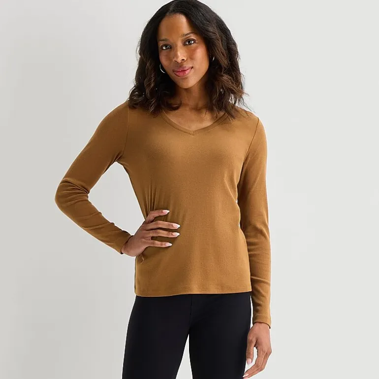 St. John's Bay Womens V Neck Long Sleeve T-Shirt
