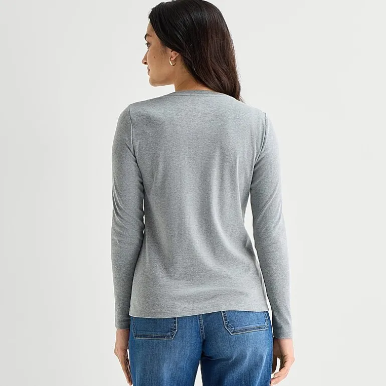 St. John's Bay Womens V Neck Long Sleeve T-Shirt