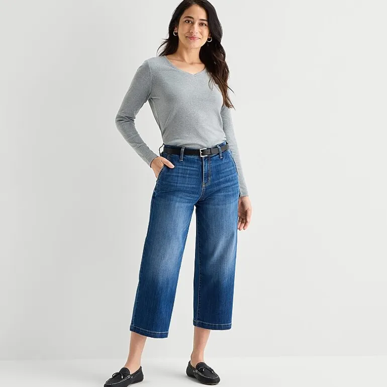 St. John's Bay Womens V Neck Long Sleeve T-Shirt