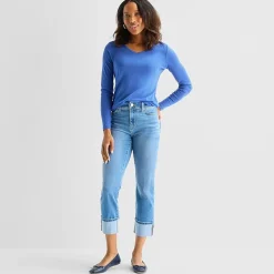 St. John's Bay Womens V Neck Long Sleeve T-Shirt