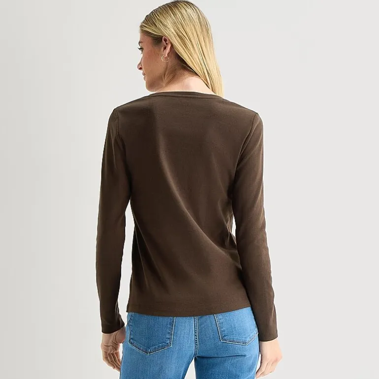 St. John's Bay Womens V Neck Long Sleeve T-Shirt