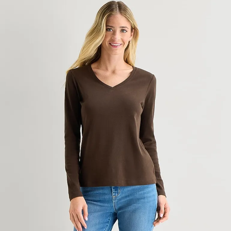 St. John's Bay Womens V Neck Long Sleeve T-Shirt