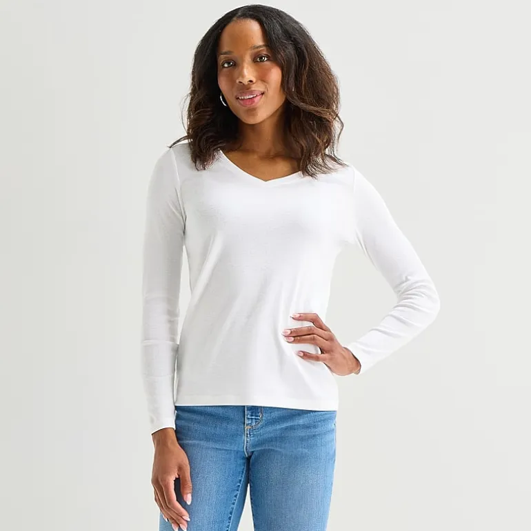 St. John's Bay Womens V Neck Long Sleeve T-Shirt