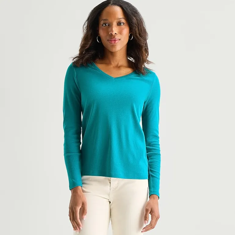 St. John's Bay Womens V Neck Long Sleeve T-Shirt
