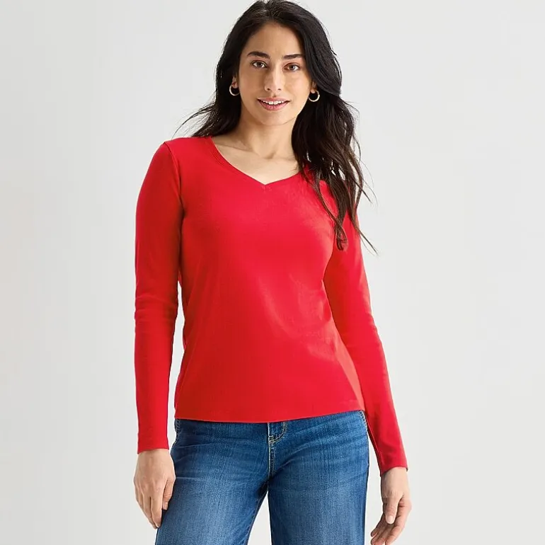 St. John's Bay Womens V Neck Long Sleeve T-Shirt