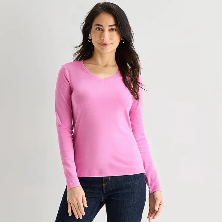 St. John's Bay Womens V Neck Long Sleeve T-Shirt