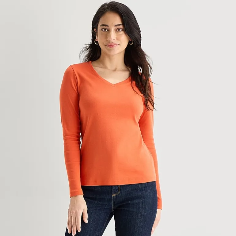 St. John's Bay Womens V Neck Long Sleeve T-Shirt