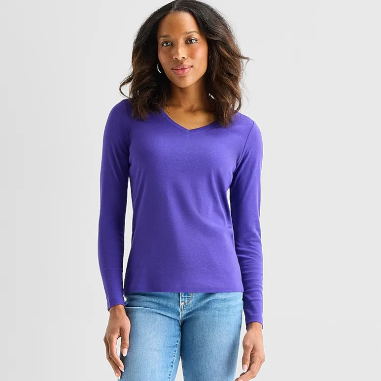 St. John's Bay Womens V Neck Long Sleeve T-Shirt