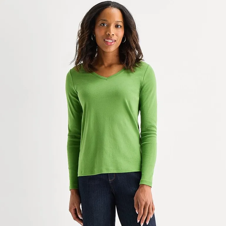 St. John's Bay Womens V Neck Long Sleeve T-Shirt
