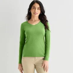 St. John's Bay Womens V Neck Long Sleeve T-Shirt